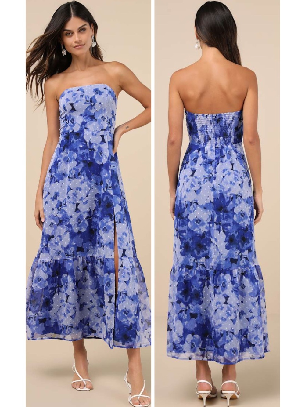 Lulus Bright Perspective Blue and Lavender Floral Strapless Midi Dress Size XL